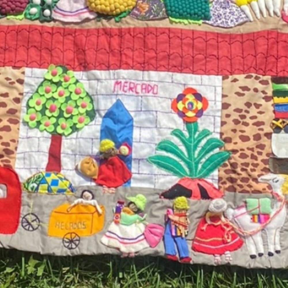 Vintage Peruvian Arpillera Wall Tapestry Handcrafted Folk Art Large - Picture 3 of 13